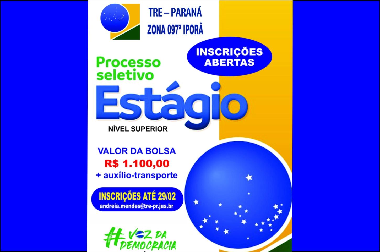 Oportunidade de Estágio, Cartório Eleitoral para as Eleições 2024