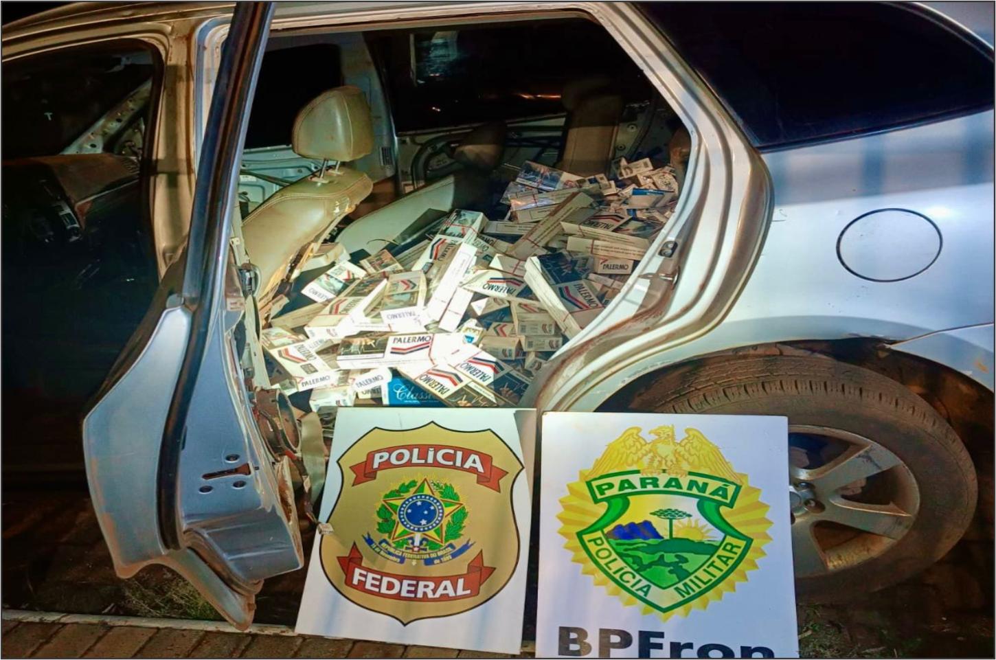Ação conjunta entre BPFron e NEPOM/PF impede contrabando de cigarros na cidade de Guaíra/PR