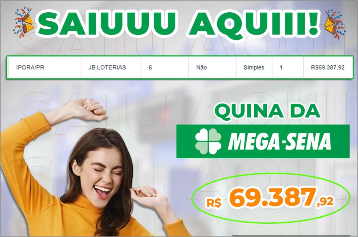 Aposta na JB Loterias de Iporã Acerta Quina da Mega-Sena e Leva Quase R$ 70 Mil