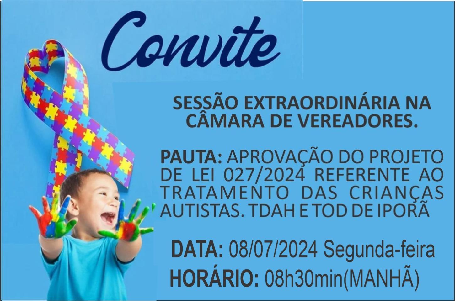 CONVITE À COMUNIDADE: Sessão Extraordinária na Câmara de Vereadores nesta segunda-feira às 8h30min