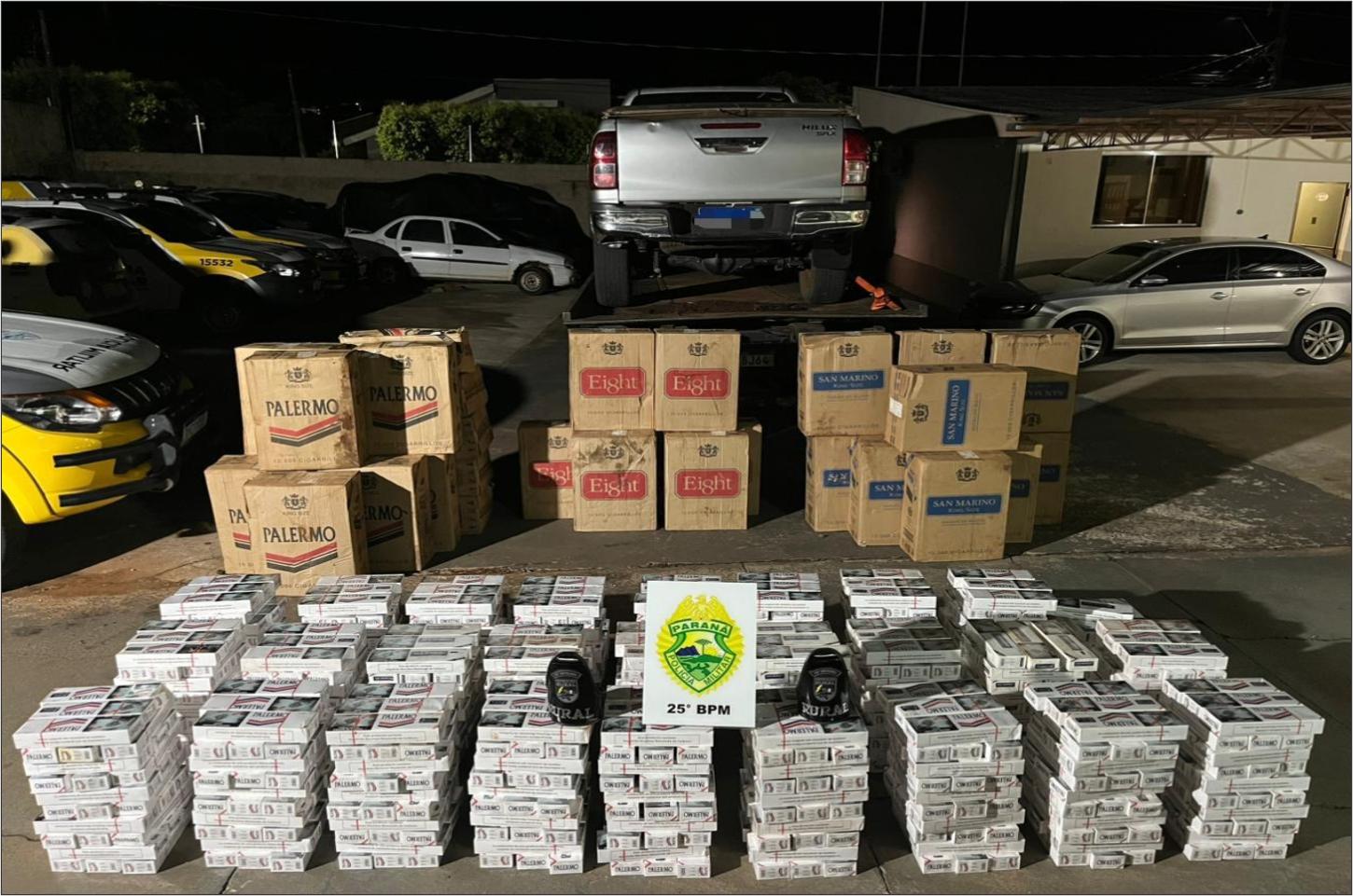 Polícia apreende Hilux roubada com R$ 250 mil em cigarros contrabandeados na zona rural de Iporã