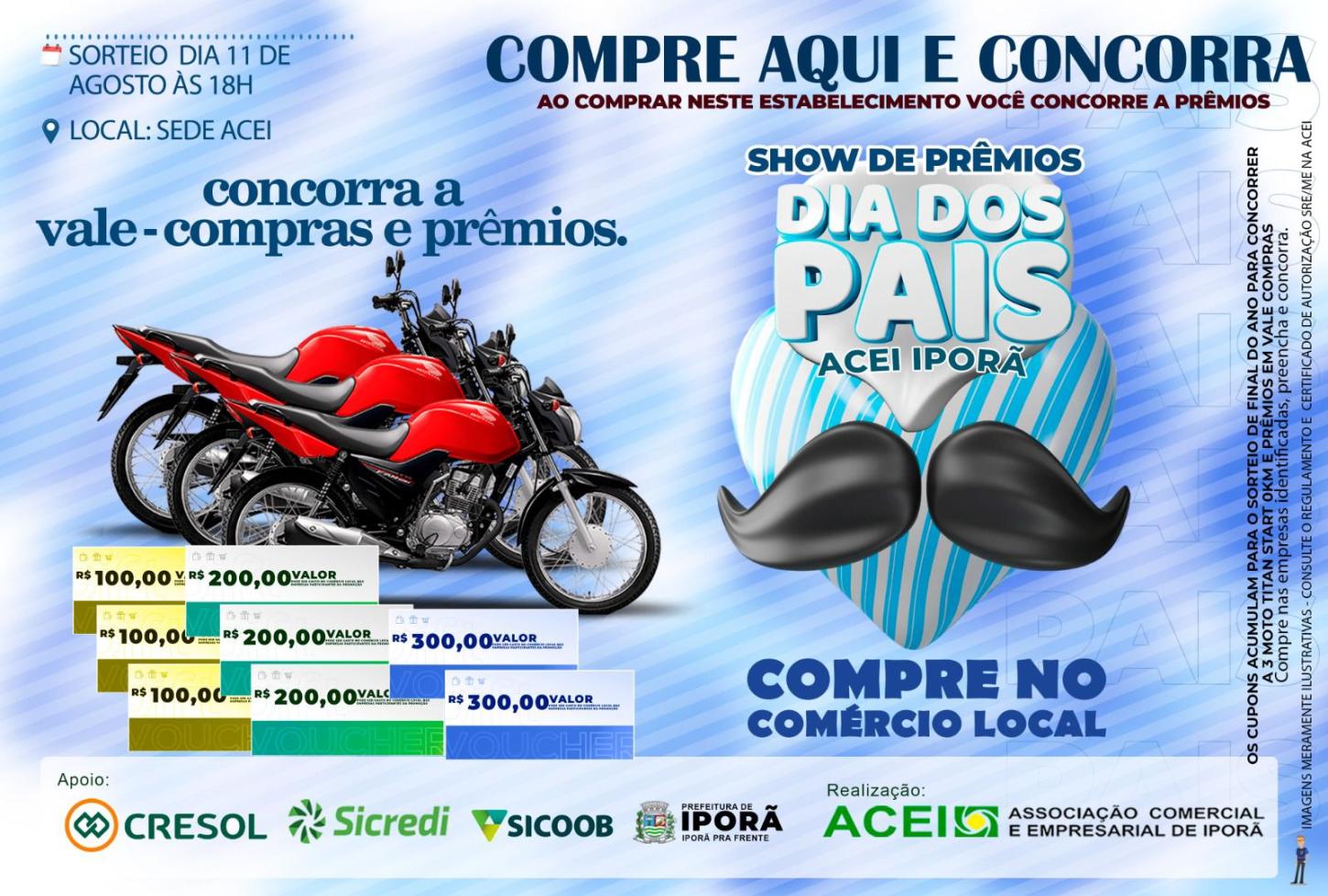 ACEI de Iporã promove Show de Prêmios especial de Dia dos Pais