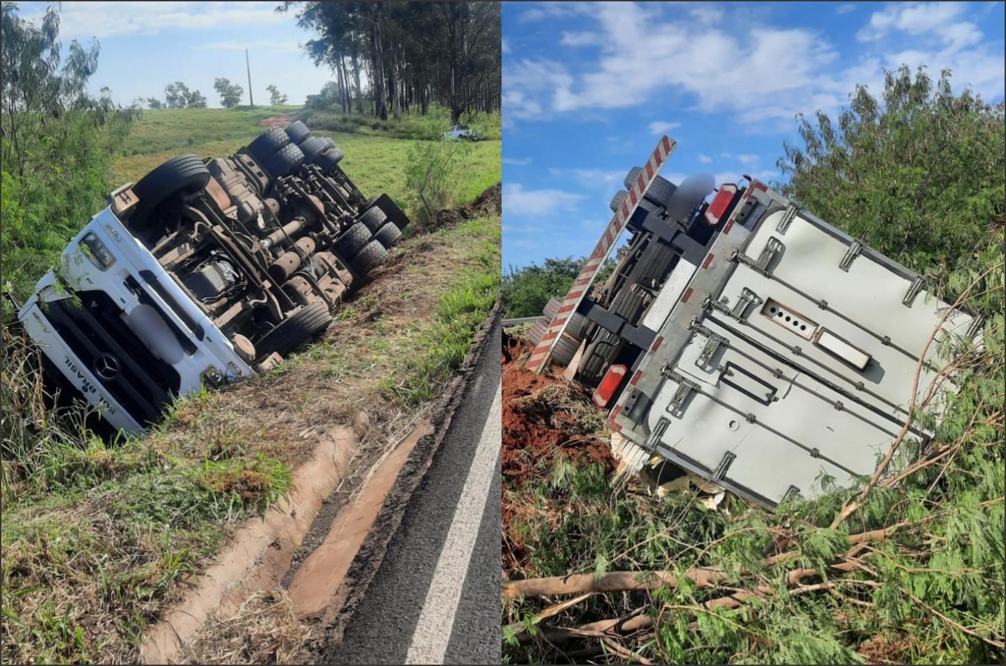 Tombamento de caminhão na PR-486 deixa duas pessoas feridas em Alto Piquiri