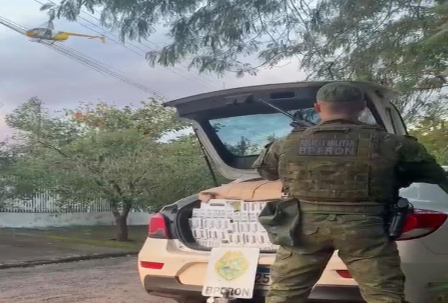 Carro furtado é recuperado com carga de cigarros contrabandeados após perseguição policial