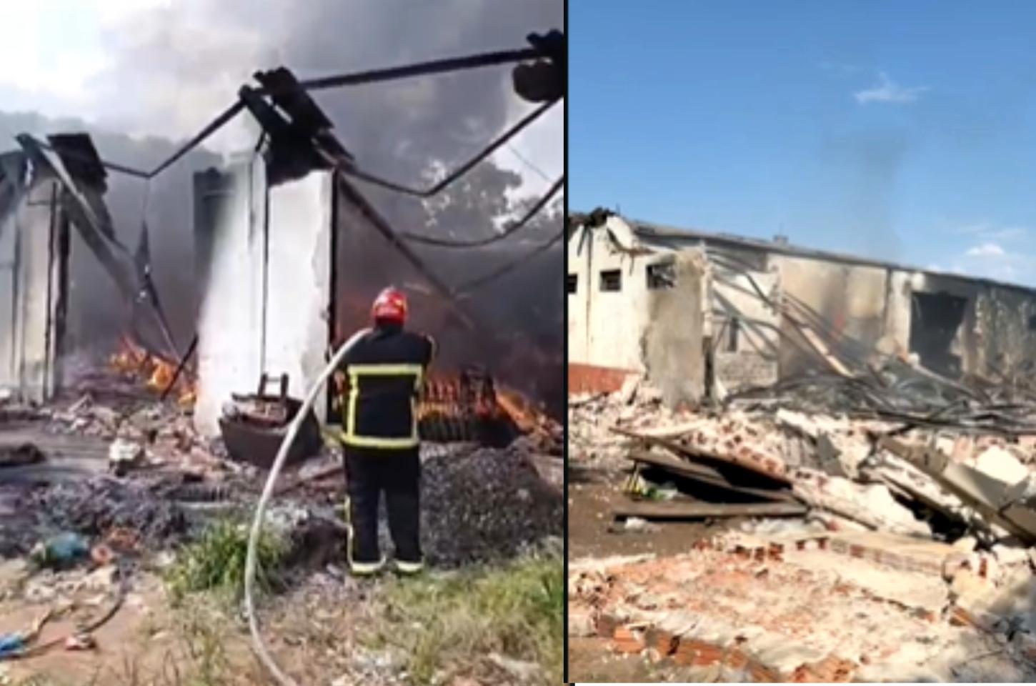 Defesa Civil de Iporã apoia bombeiros no combate a incêndio em barracão de recicláveis