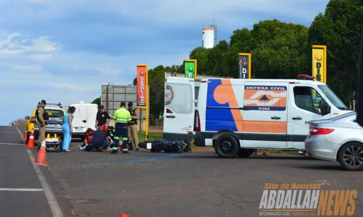 Acidente entre carro e moto deixa motociclista ferido em Iporã