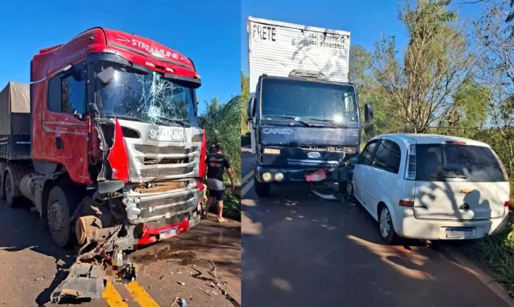 Carreta atinge caminhão e provoca colisão frontal entre veículos na PR-182