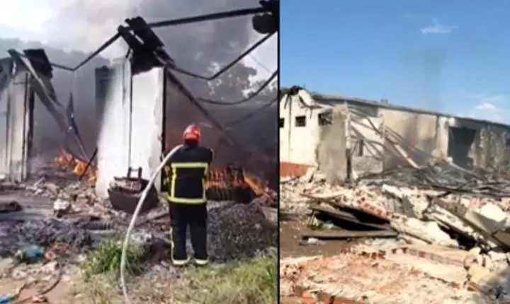 Defesa Civil de Iporã apoia bombeiros no combate a incêndio em barracão de recicláveis