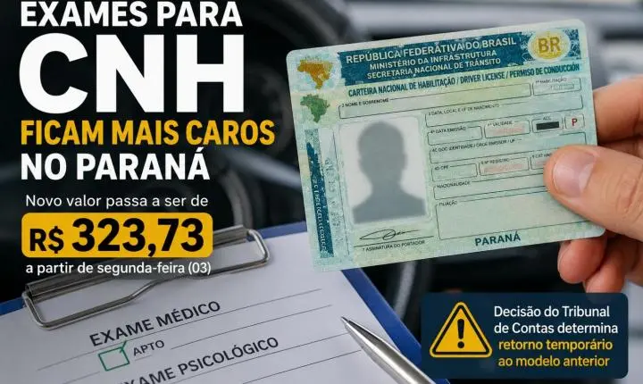 Exames para CNH voltam a ficar mais caros no Paraná a partir de segunda-feira