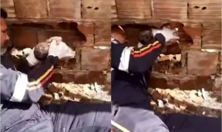 Moradores ouvem choro e encontram recém-nascido abandonado em meio a tijolos de construção