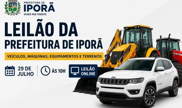 Prefeitura de Iporã coloca veículos, máquinas e terrenos em leilão com lances a partir de R$ 6 mil